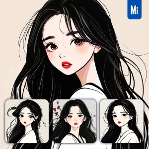 Midjourney Prompt Japanese Female Woman Girl Portrait Vector Illustration