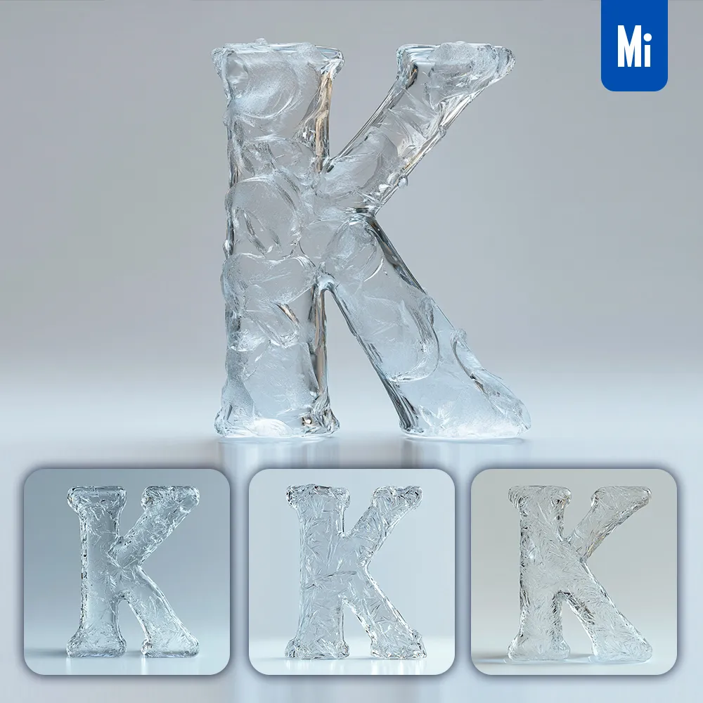 Midjourney Prompt K Letter Ice Transparent 3D Frozen