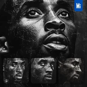 Midjourney Prompt Kobe Bryant Basketball Player NBA Face Black and White Photography