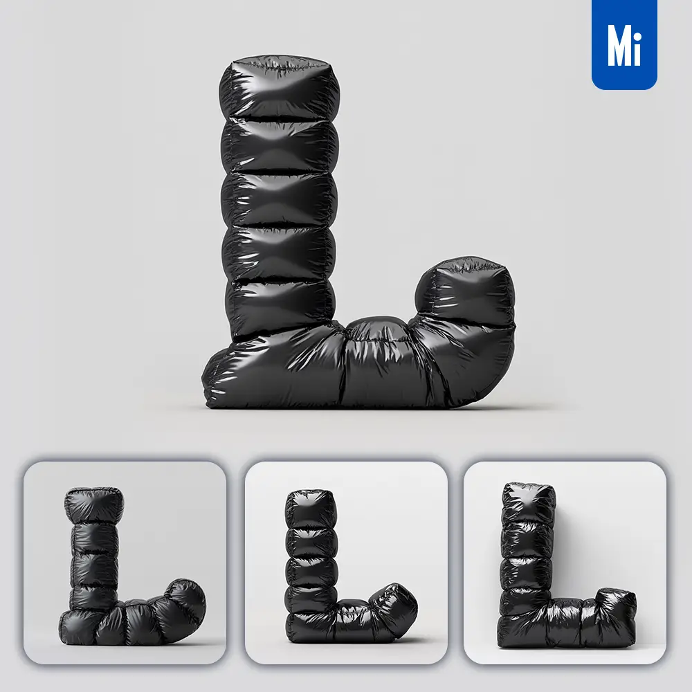 Midjourney Prompt L Letter Black Inflated Balloon 3D Photography