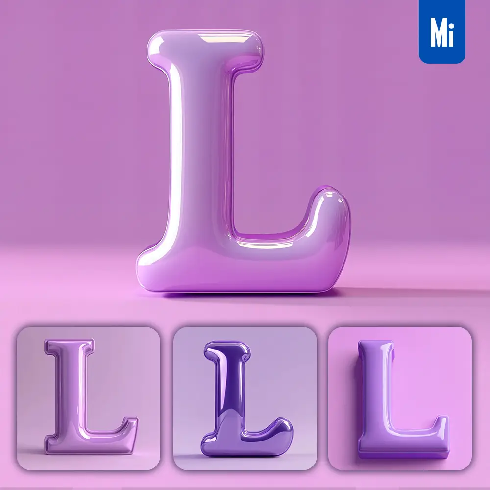 Midjourney Prompt L Letter Purple Violet 3D Smooth C4D