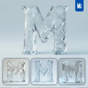Midjourney Prompt M Letter Ice Transparent 3D Frozen