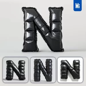 Midjourney Prompt N Letter Black Inflated Balloon 3D Photography