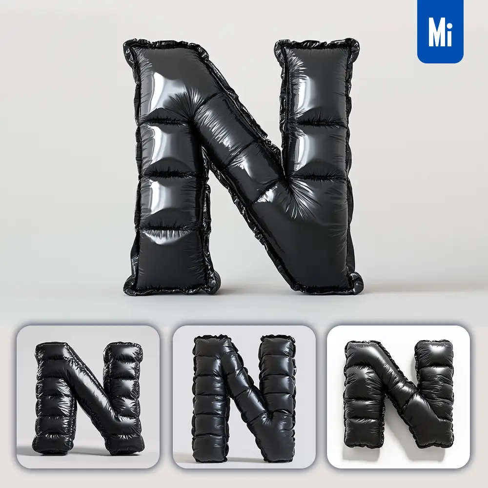 Midjourney Prompt N Letter Black Inflated Balloon 3D Photography
