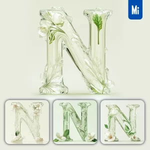 Midjourney Prompt N Letter Ice Glass Transparent 3D