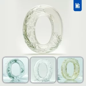 Midjourney Prompt O Letter Ice Glass Transparent 3D