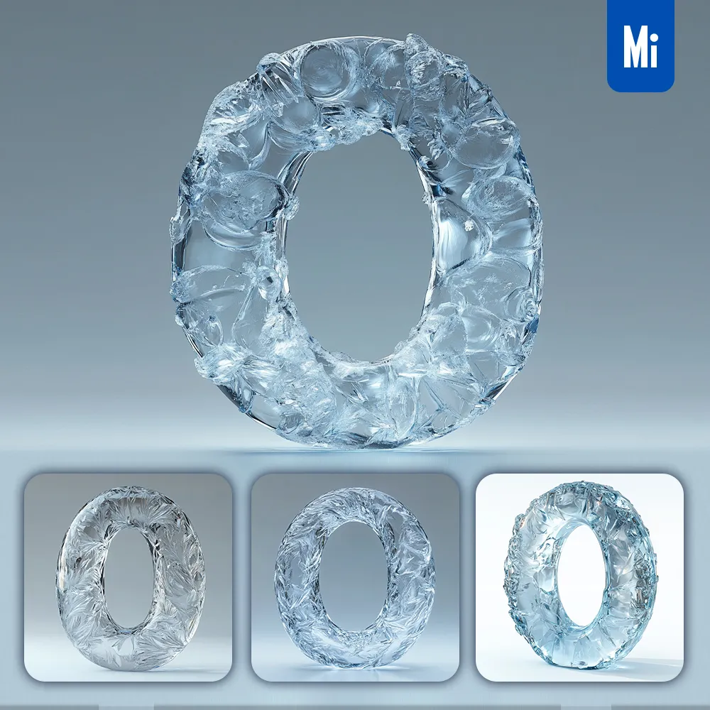Midjourney Prompt O Letter Ice Transparent 3D Frozen