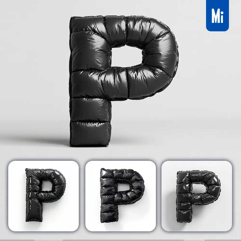 Midjourney Prompt P Letter Black Inflated Balloon 3D Photography