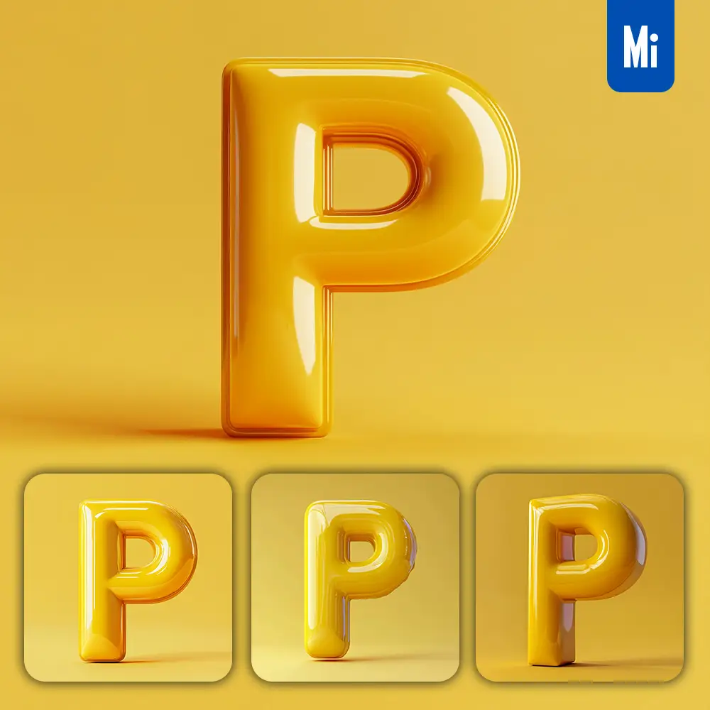 Midjourney Prompt P Letter Yellow 3D Smooth C4D