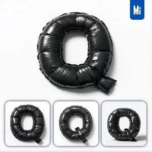 Midjourney Prompt Q Letter Black Inflated Balloon 3D Photography