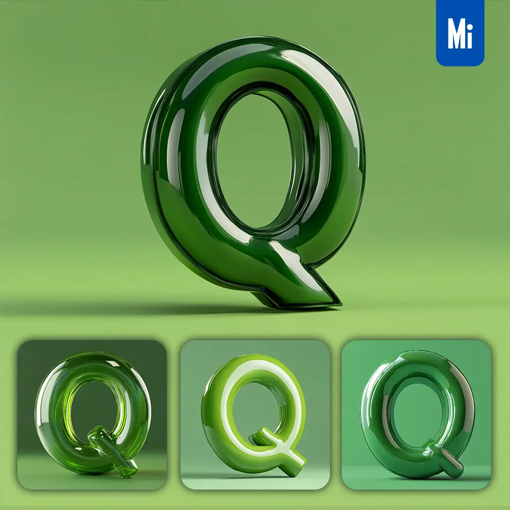 Midjourney Prompt Q Letter Green 3D Smooth C4D