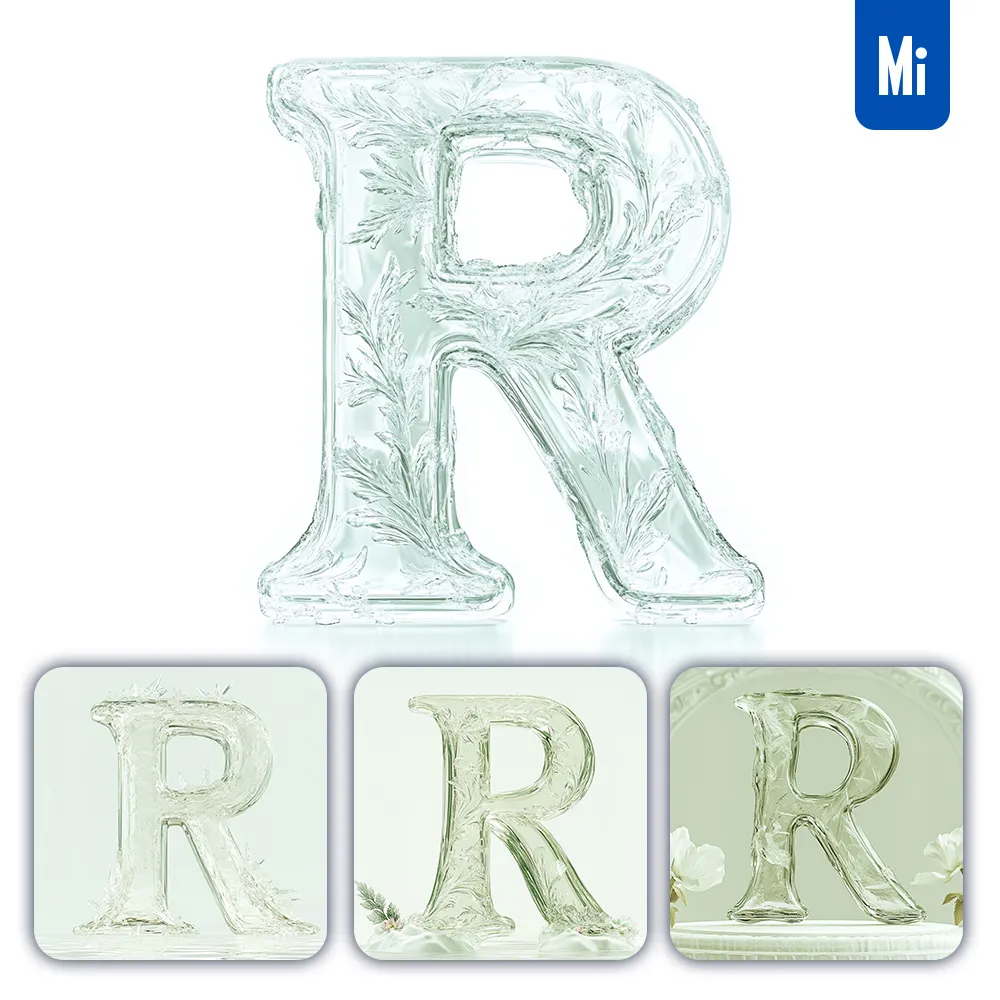 Midjourney Prompt R Letter Ice Glass Transparent 3D