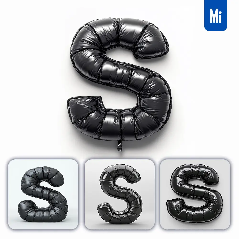 Midjourney Prompt S Letter Black Inflated Balloon 3D Photography