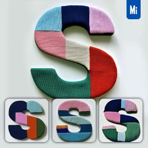Midjourney Prompt S Letter Colorful Knitted Fabric Art 3D Photography