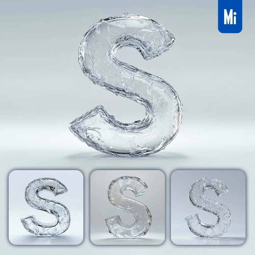 Midjourney Prompt S Letter Ice Transparent 3D Frozen