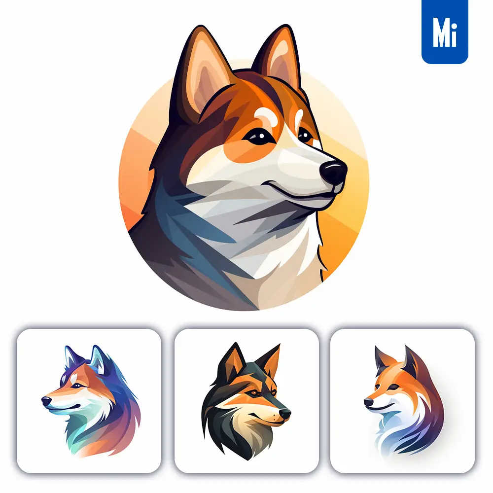 Midjourney Prompt Shiba Inu Dog Head Japanese Graphic Vector Illustration