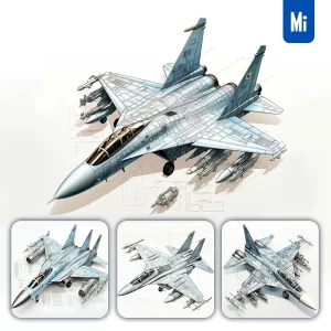 Midjourney Prompt Su-27 Flanker Fighter Jet Breakdown Drawing Illustration