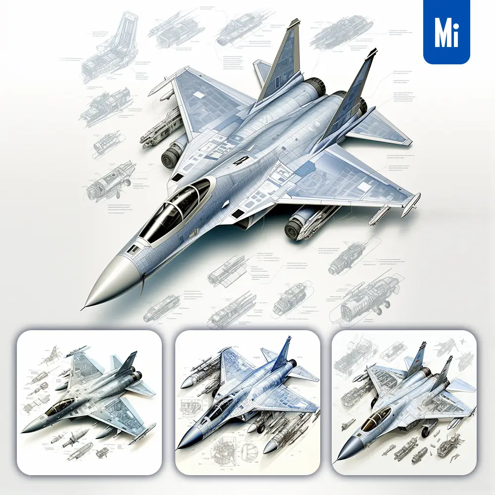 Midjourney Prompt Su-57 Felon Fighter Jet Breakdown Drawing Illustration