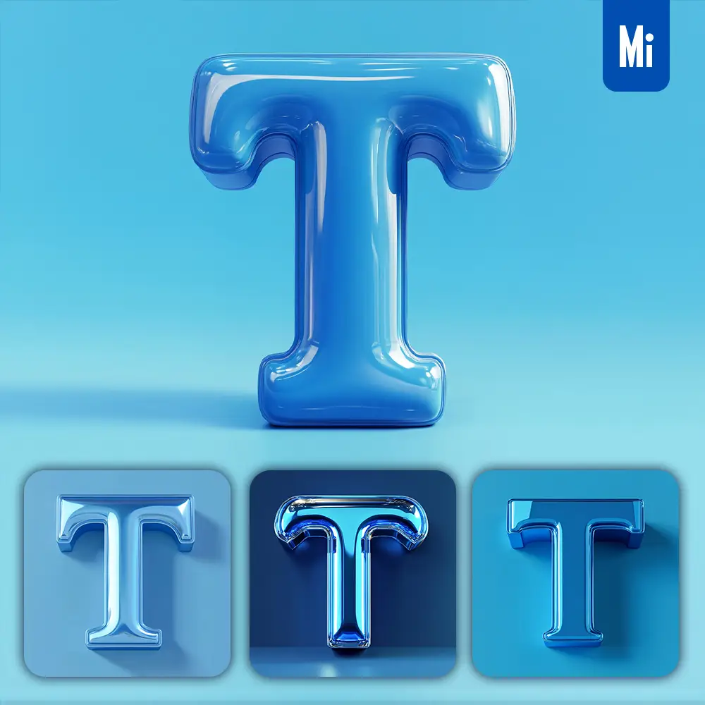 Midjourney Prompt T Letter Blue 3D Smooth C4D