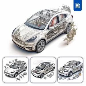 Midjourney Prompt Tesla Model Y Breakdown Drawing Illustration