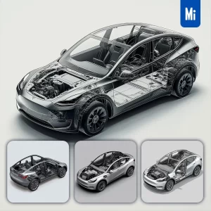 Midjourney Prompt Tesla Model Y Car EDrive Mechanical Isometric 3D Illustration