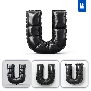 Midjourney Prompt U Letter Black Inflated Balloon 3D Photography