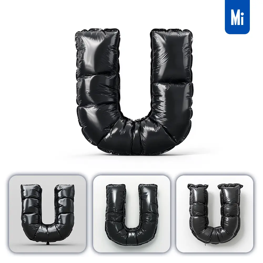 Midjourney Prompt U Letter Black Inflated Balloon 3D Photography