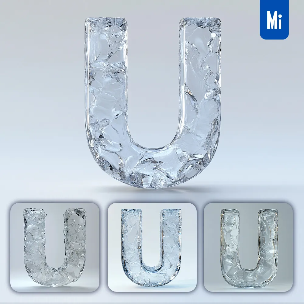 Midjourney Prompt U Letter Ice Transparent 3D Frozen