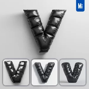 Midjourney Prompt V Letter Black Inflated Balloon 3D Photography