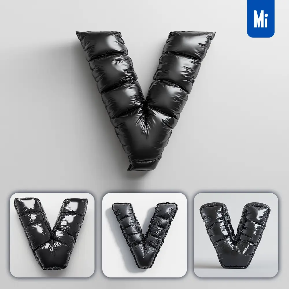 Midjourney Prompt V Letter Black Inflated Balloon 3D Photography