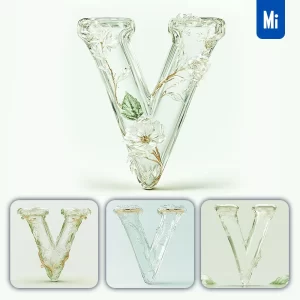 Midjourney Prompt V Letter Ice Glass Transparent 3D