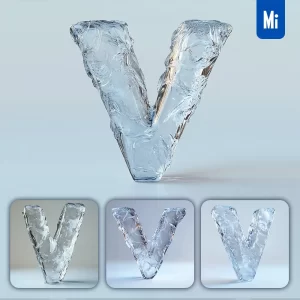Midjourney Prompt V Letter Ice Transparent 3D Frozen