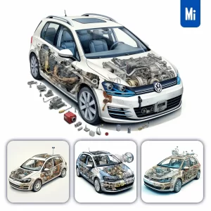 Midjourney Prompt VW Volkswagen Golf 3D Breakdown Drawing Illustration