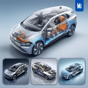 Midjourney Prompt Volkswagen VW ID 4 Car EDrive Mechanical Isometric 3D Illustration