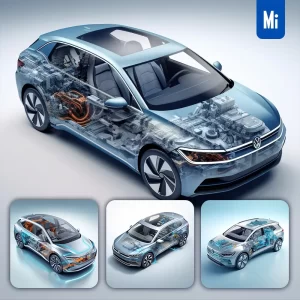 Midjourney Prompt Volkswagen VW ID 6 Car EDrive Mechanical Isometric 3D Illustration