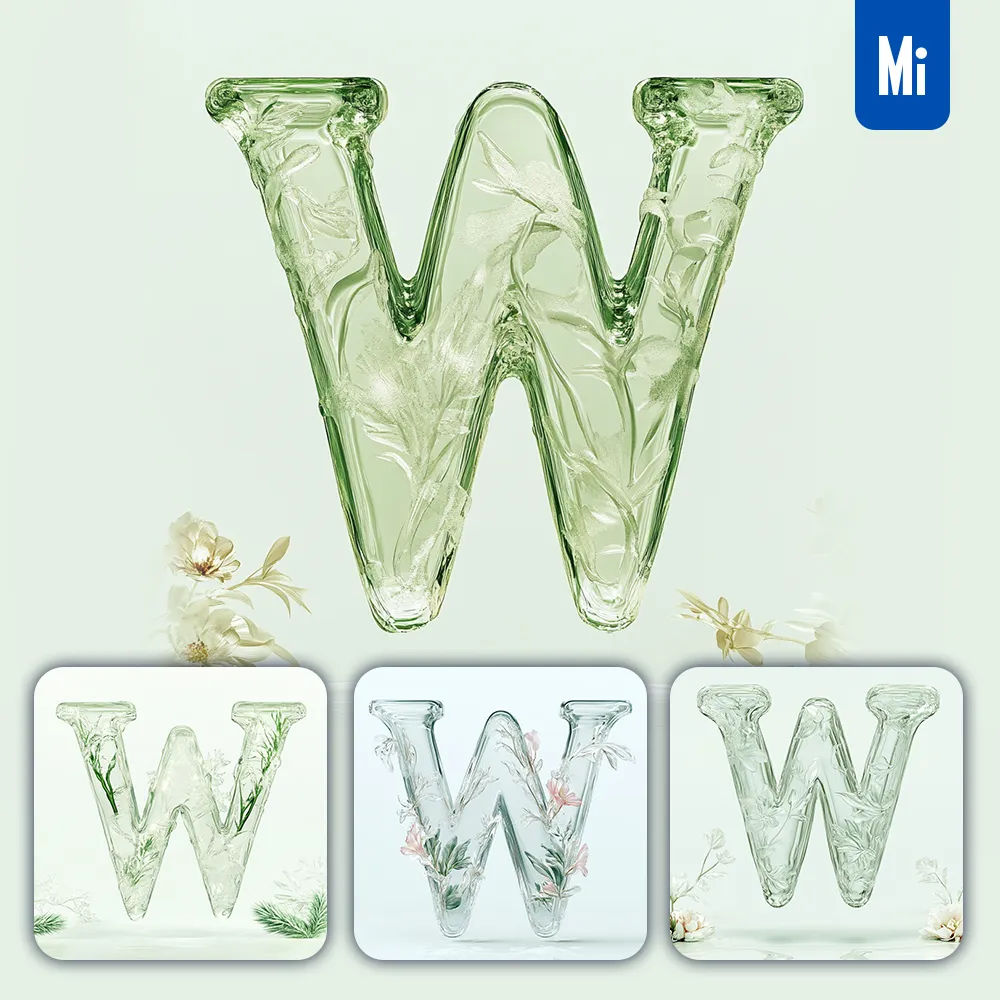 Midjourney Prompt W Letter Ice Glass Transparent 3D