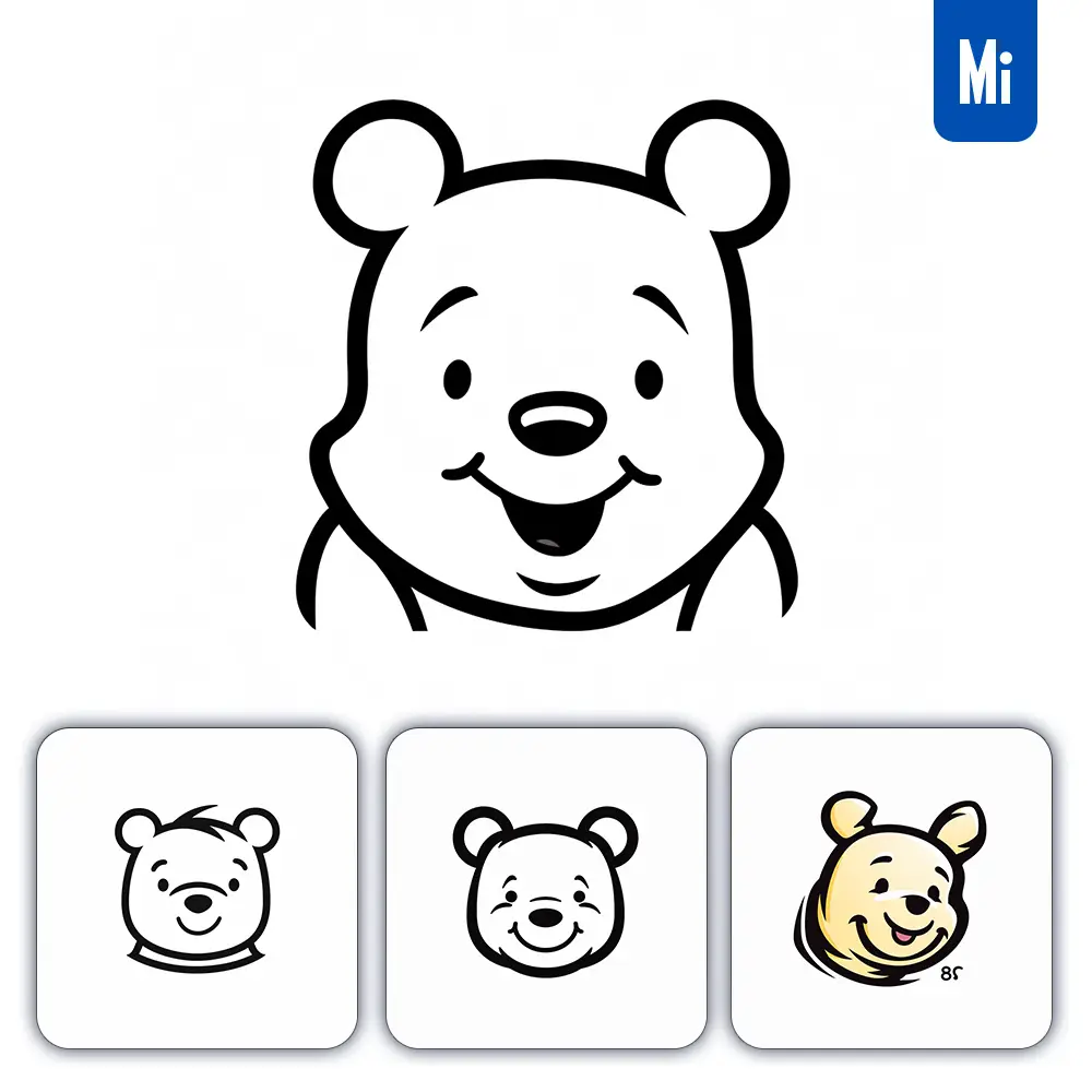 Midjourney Prompt Winnie the Pooh Line Cartoon Graphic Icon Illustration Avatar Logo Portrait