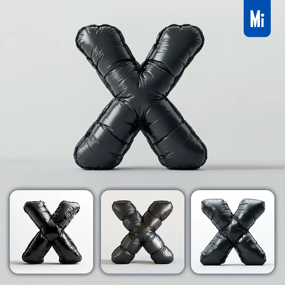 Midjourney Prompt X Letter Black Inflated Balloon 3D Photography