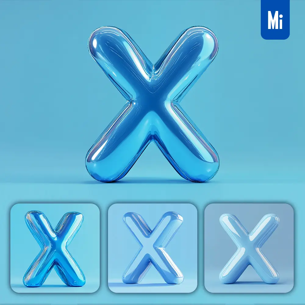 Midjourney Prompt X Letter Blue 3D Smooth C4D