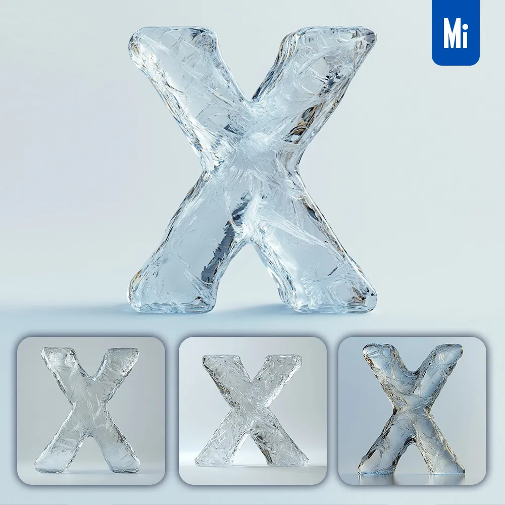 Midjourney Prompt X Letter Ice Transparent 3D Frozen