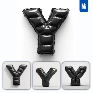 Midjourney Prompt Y Letter Black Inflated Balloon 3D Photography