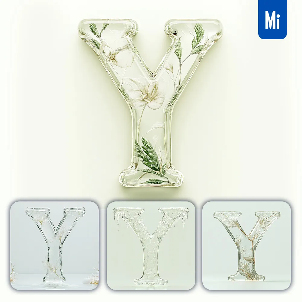 Midjourney Prompt Y Letter Ice Glass Transparent 3D