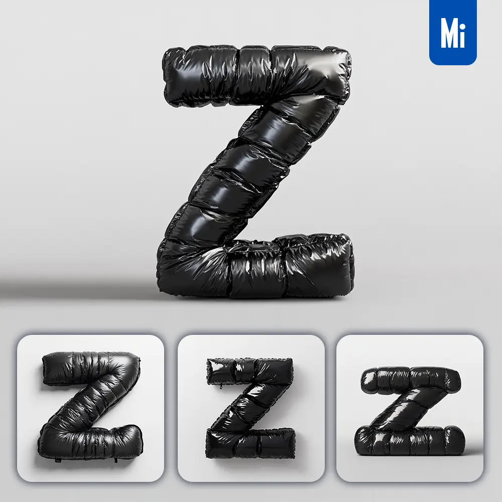 Midjourney Prompt Z Letter Black Inflated Balloon 3D Photography