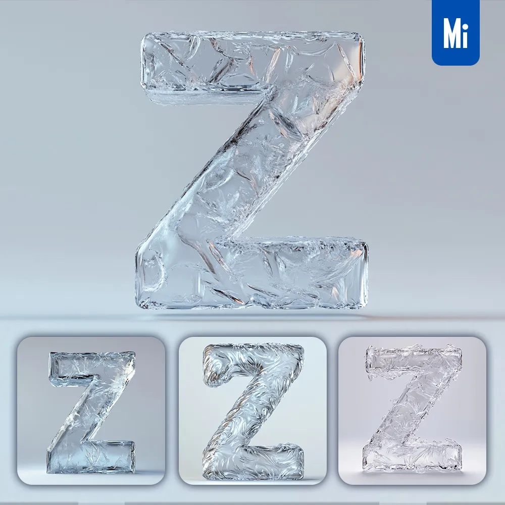 Midjourney Prompt Z Letter Ice Transparent 3D Frozen