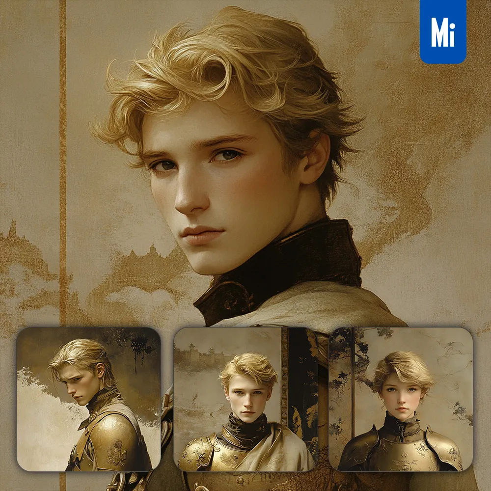 Midjourney Prompt Ancient Knight Man Gold Golden Vintage Portrait Armor Painting