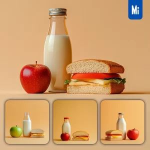 Midjourney Prompt Apple Sandwich Breakfast Milk Bottle Photography