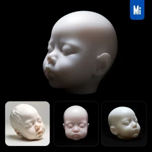 Midjourney Prompt Baby Head Face Porcelain White Skin Sculpture 3D