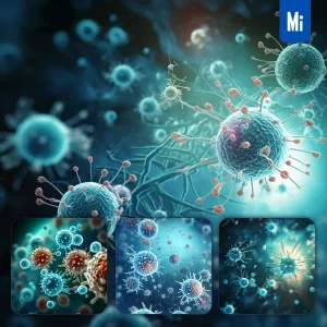 Midjourney Prompt Bacterium Bacteria Virus Cell Cyan 3D