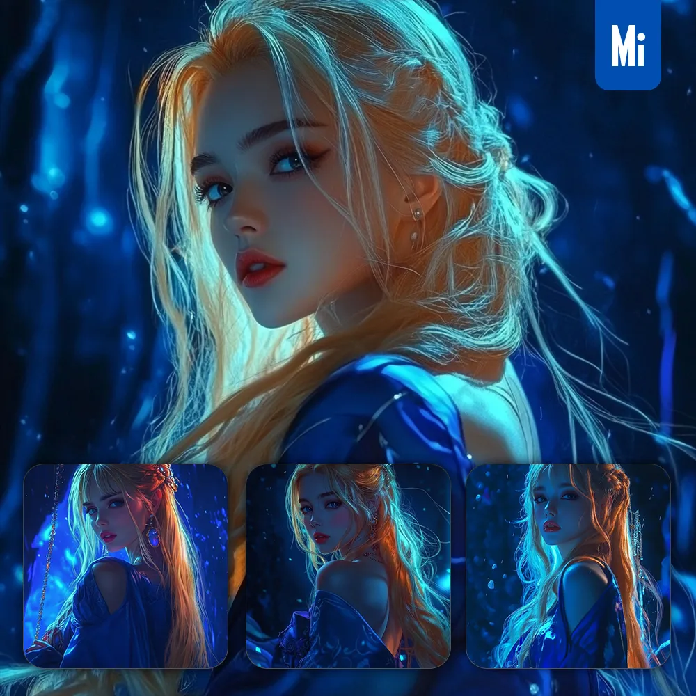 Midjourney Prompt Beautiful Blue Girl Maiden Woman Portrait Close Up Realistic 3D Animation