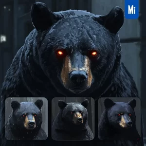 Midjourney Prompt Black Bear Head Face Airbrush Painting Illustration